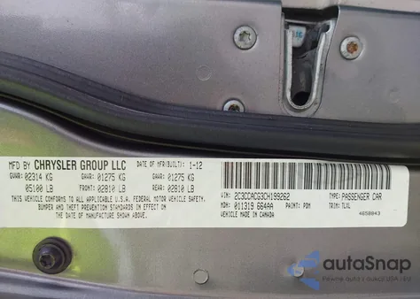 2012 Chrysler 300 Limited z USA, uszkodzony, nr VIN 2C3CCACG3CH199262